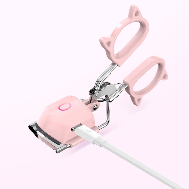 Pink USB-C Rechargeable Heated Eyelash Curler - Gentle Long-Lasting Lift with 2 Temperature Modes & Cute Cat Ear Design - Image 3