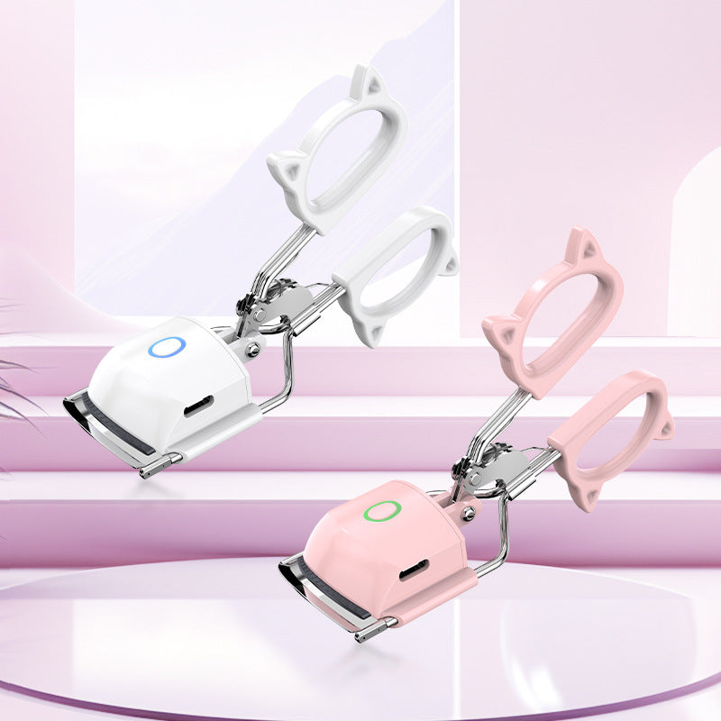 White USB-C Rechargeable Heated Eyelash Curler - Gentle Long-Lasting Lift with 2 Temperature Modes & Cute Cat Ear Design - Image 2