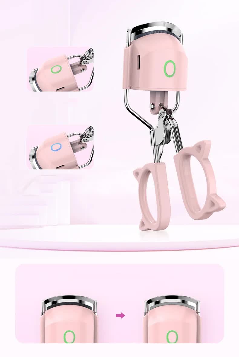 White USB-C Rechargeable Heated Eyelash Curler - Gentle Long-Lasting Lift with 2 Temperature Modes & Cute Cat Ear Design - Image 6