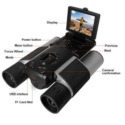 Black HD Digital Camera Binoculars 8X Zoom - Record Video & Photos with LCD Screen, Starlight Night Vision for Outdoors - Image 2