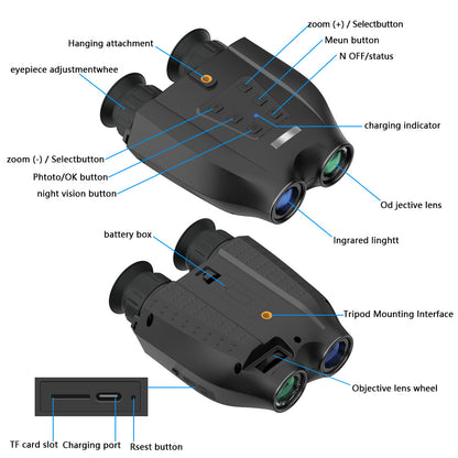 Black Professional HD Digital Night Vision Binoculars - 6X Optical Zoom, IR Illumination, Record 2.5K Video & 48MP Photos - Image 4
