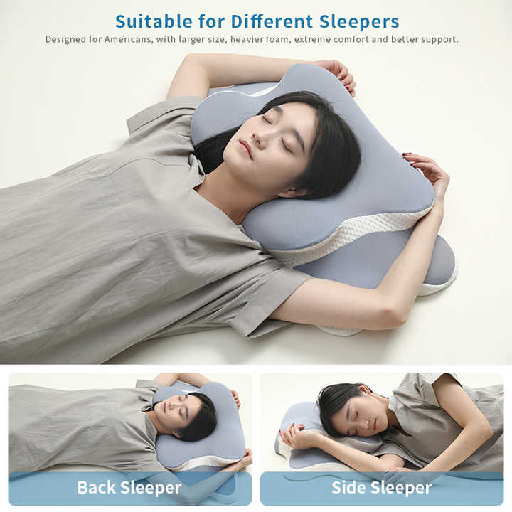 Blue and White Ergonomic Butterfly Memory Foam Pillow - Cervical Neck Support for Side, Back & Stomach Sleepers, Orthopedic Contour Design - Image 3