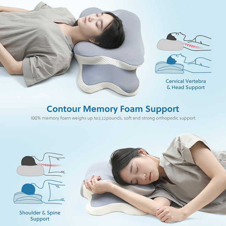 Light Pink Ergonomic Butterfly Memory Foam Pillow - Cervical Neck Support for Side, Back & Stomach Sleepers, Orthopedic Contour Design - Image 5
