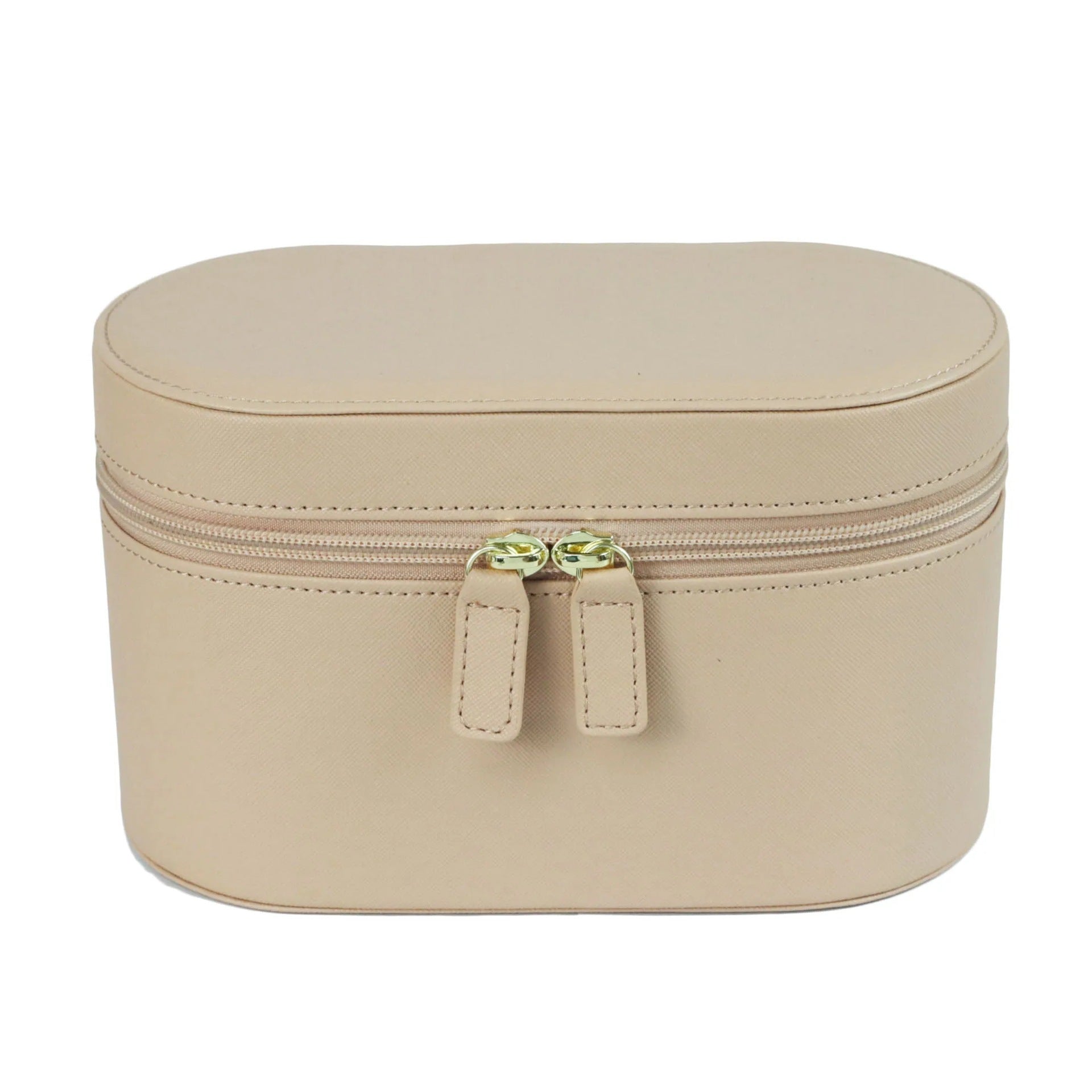 Beige Elegant PU Leather Makeup & Toiletry Bag - Large Capacity Travel Cosmetic Organizer with Brush Holder