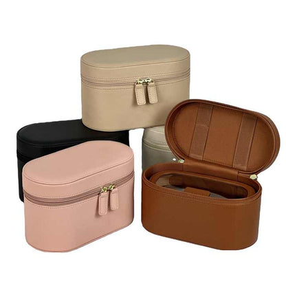 Beige Elegant PU Leather Makeup & Toiletry Bag - Large Capacity Travel Cosmetic Organizer with Brush Holder - Image 2