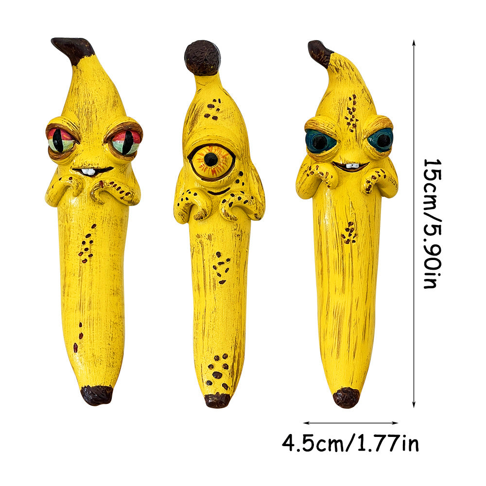 3 Pcs Style 3 Yellow Whimsical Magic Banana Monster Figurine - Quirky Resin Art Decor for Home & Party - Image 2