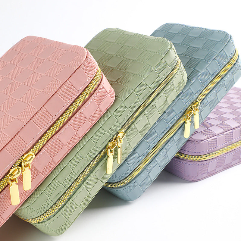 Green Stylish PU Leather Travel Jewellery Box - Compact Organizer for Rings, Earrings, Necklaces with Mirror - Image 3