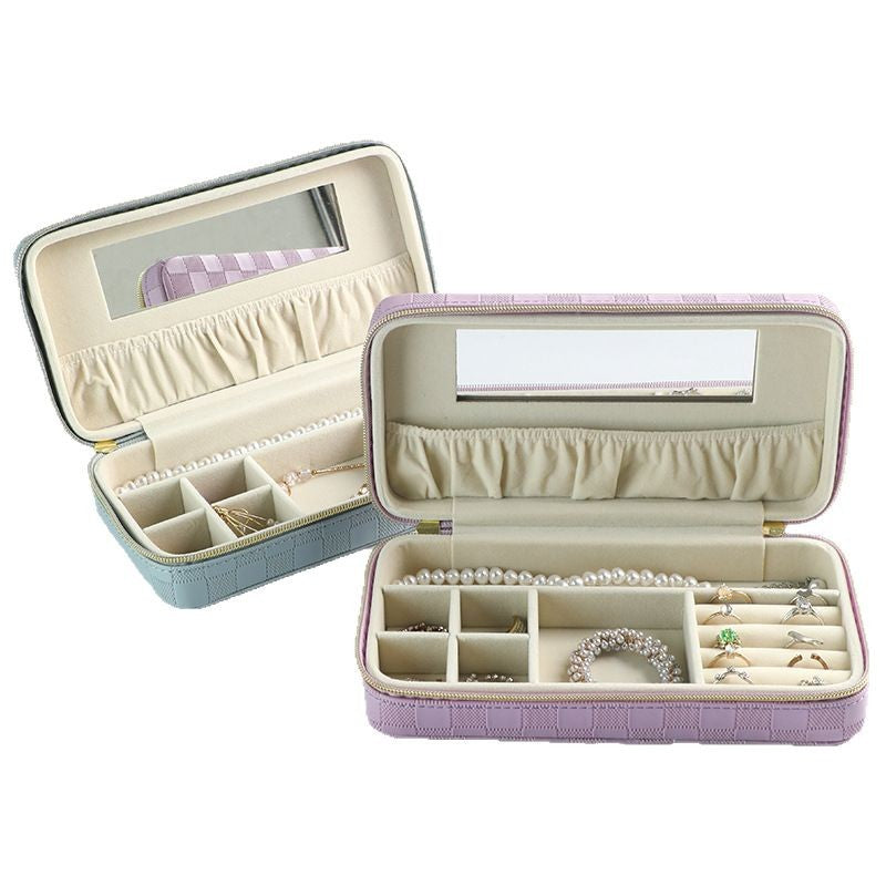 Purple Stylish PU Leather Travel Jewellery Box - Compact Organizer for Rings, Earrings, Necklaces with Mirror - Image 4