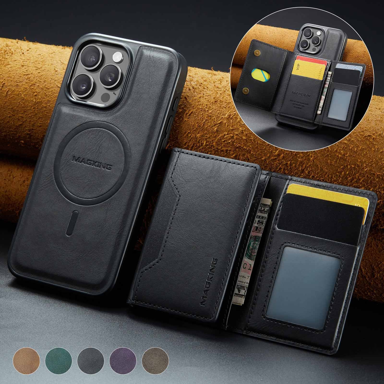 Black Premium MagSafe Wallet Case for iPhone 16 Pro Max - Detachable PU Leather Magnetic Card Holder - Image 2