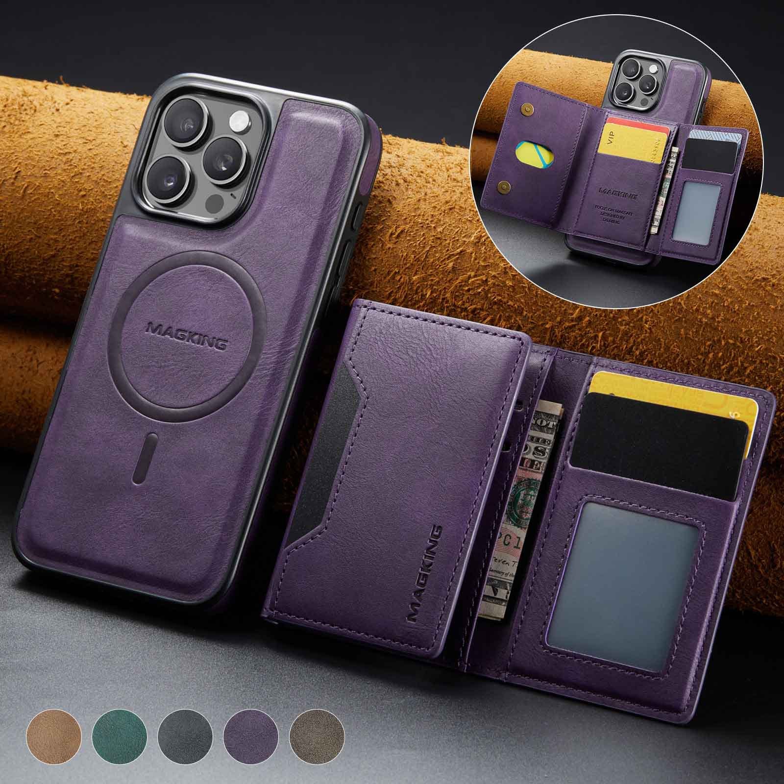 Purple Premium MagSafe Wallet Case for iPhone 16 Pro Max - Detachable PU Leather Magnetic Card Holder - Image 2
