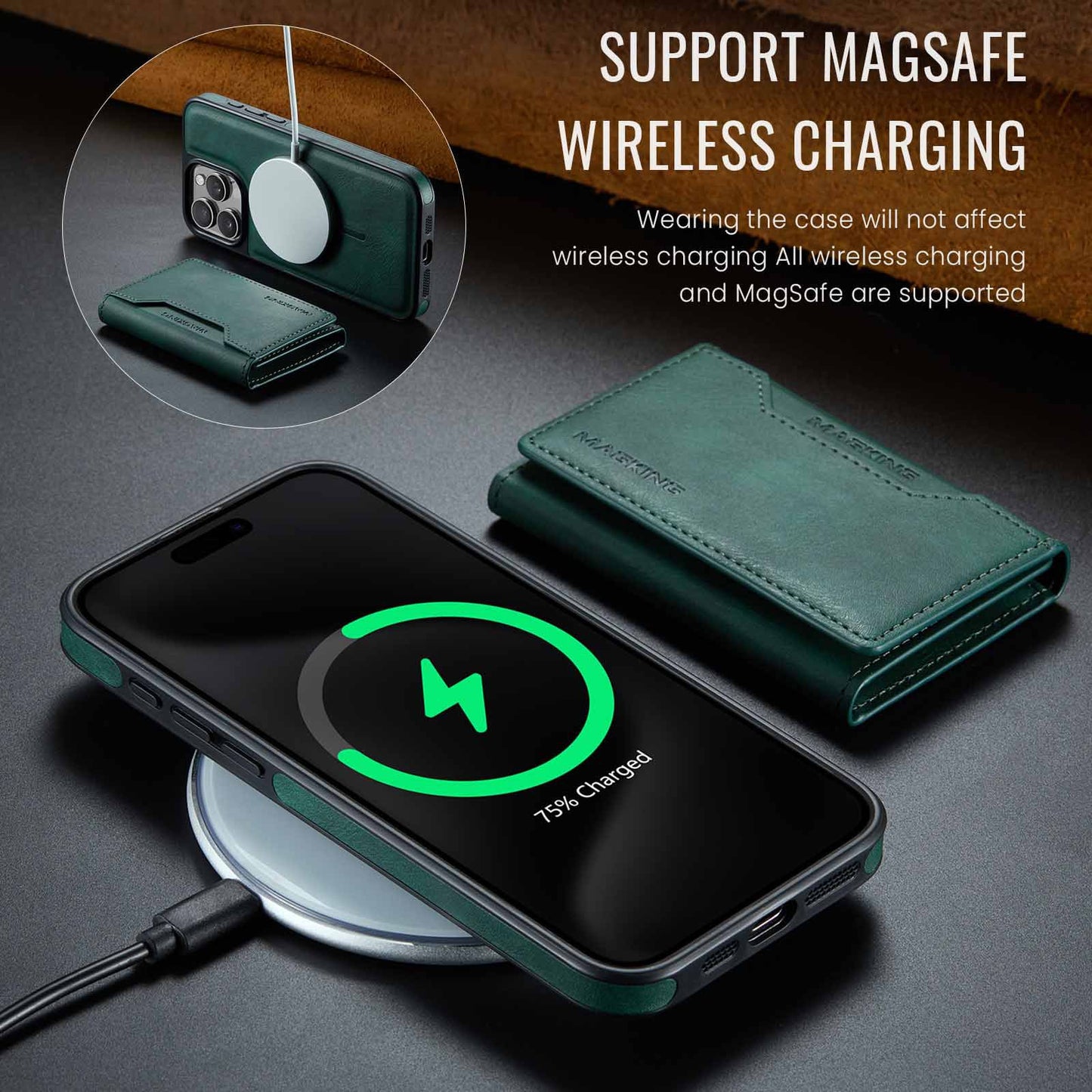Purple Premium MagSafe Wallet Case for iPhone 16 Pro Max - Detachable PU Leather Magnetic Card Holder - Image 4