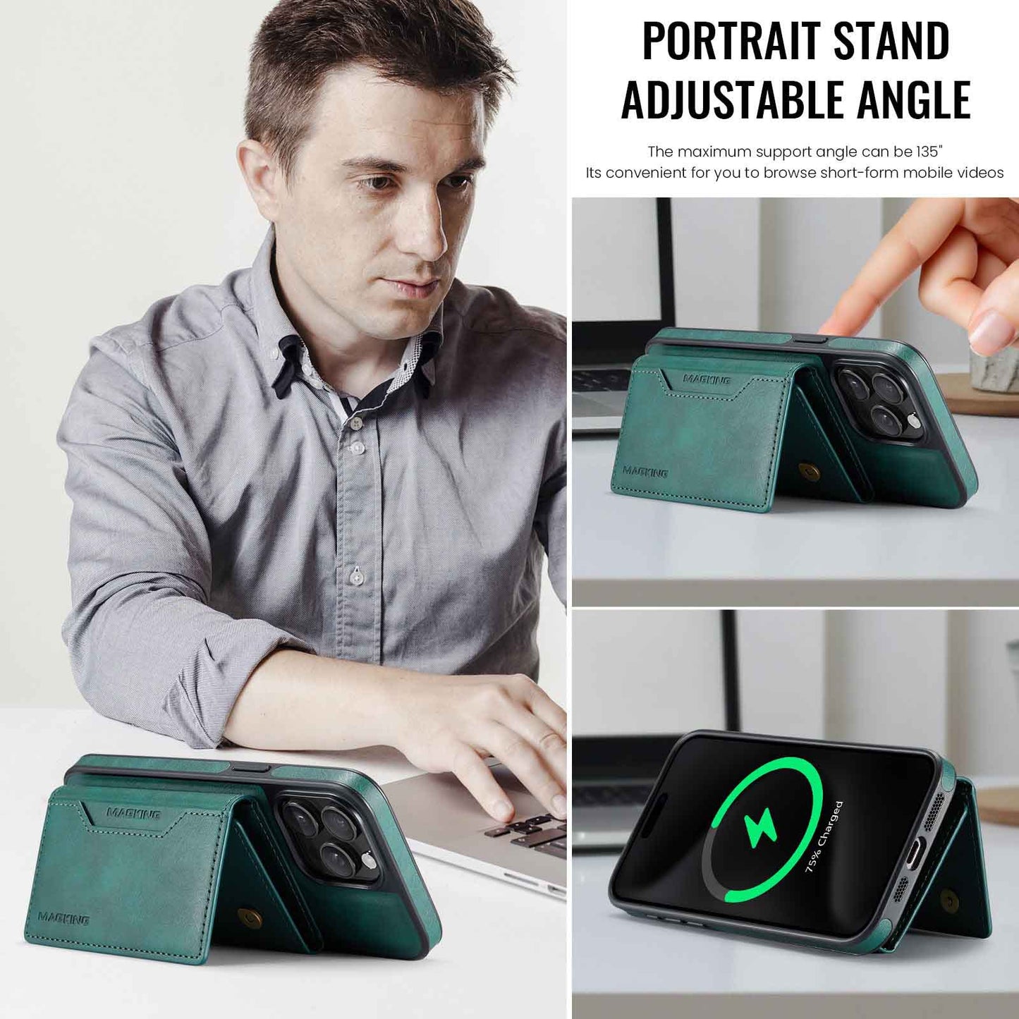 Green Premium MagSafe Wallet Case for iPhone 16 Pro Max - Detachable PU Leather Magnetic Card Holder - Image 8