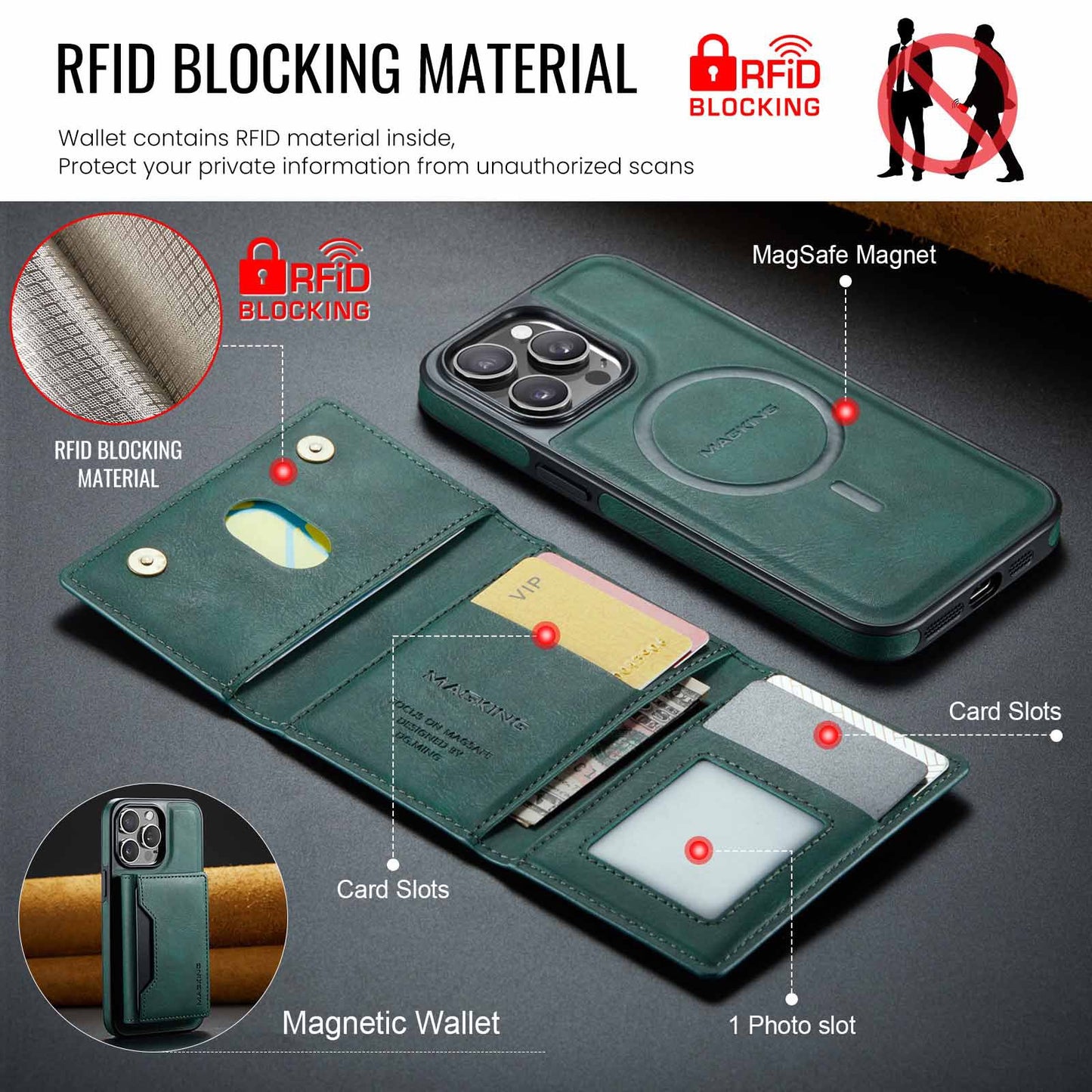 Black Premium MagSafe Wallet Case for iPhone 16 Pro - Detachable PU Leather Magnetic Card Holder - Image 5