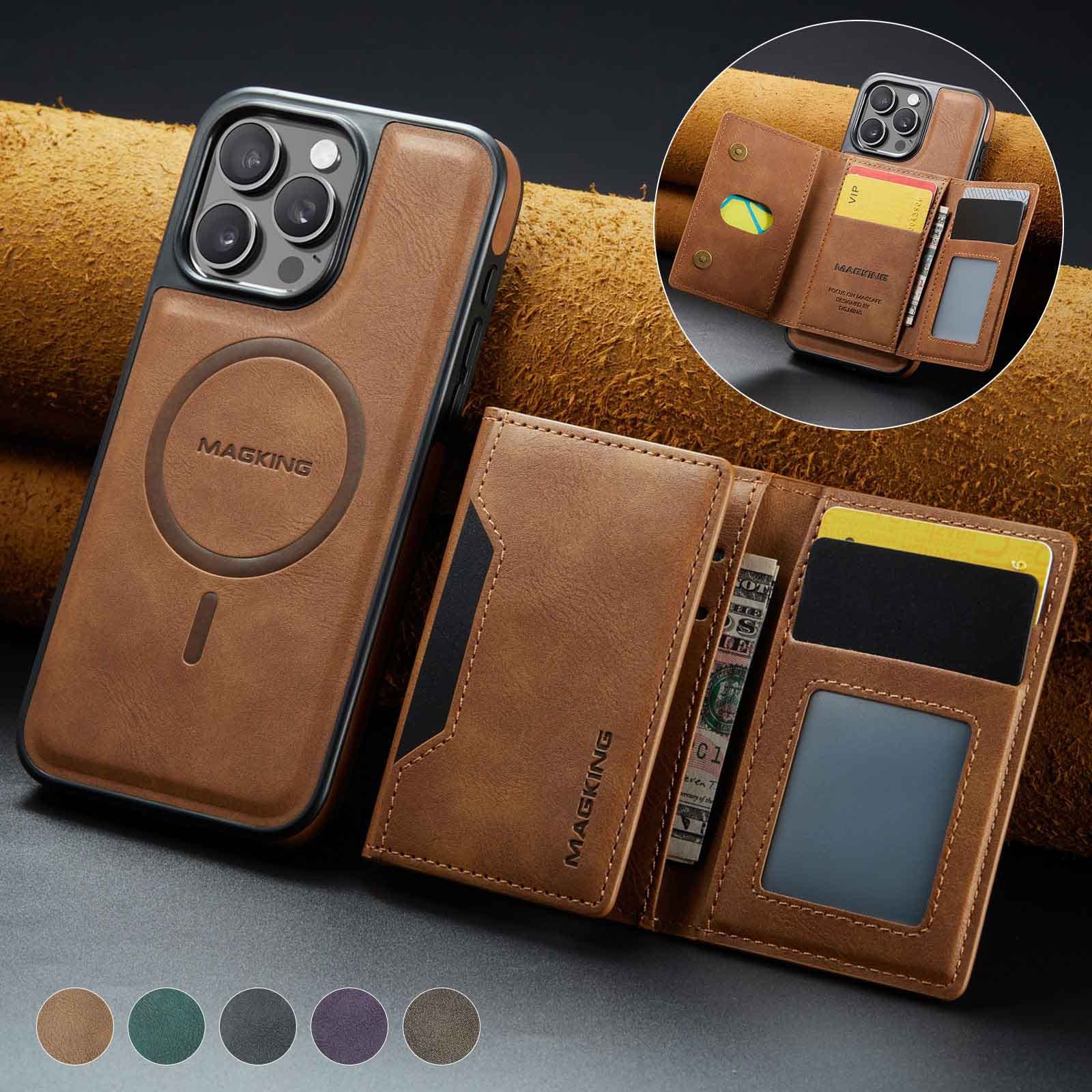 Brown Premium MagSafe Wallet Case for iPhone 16 Pro - Detachable PU Leather Magnetic Card Holder - Image 2