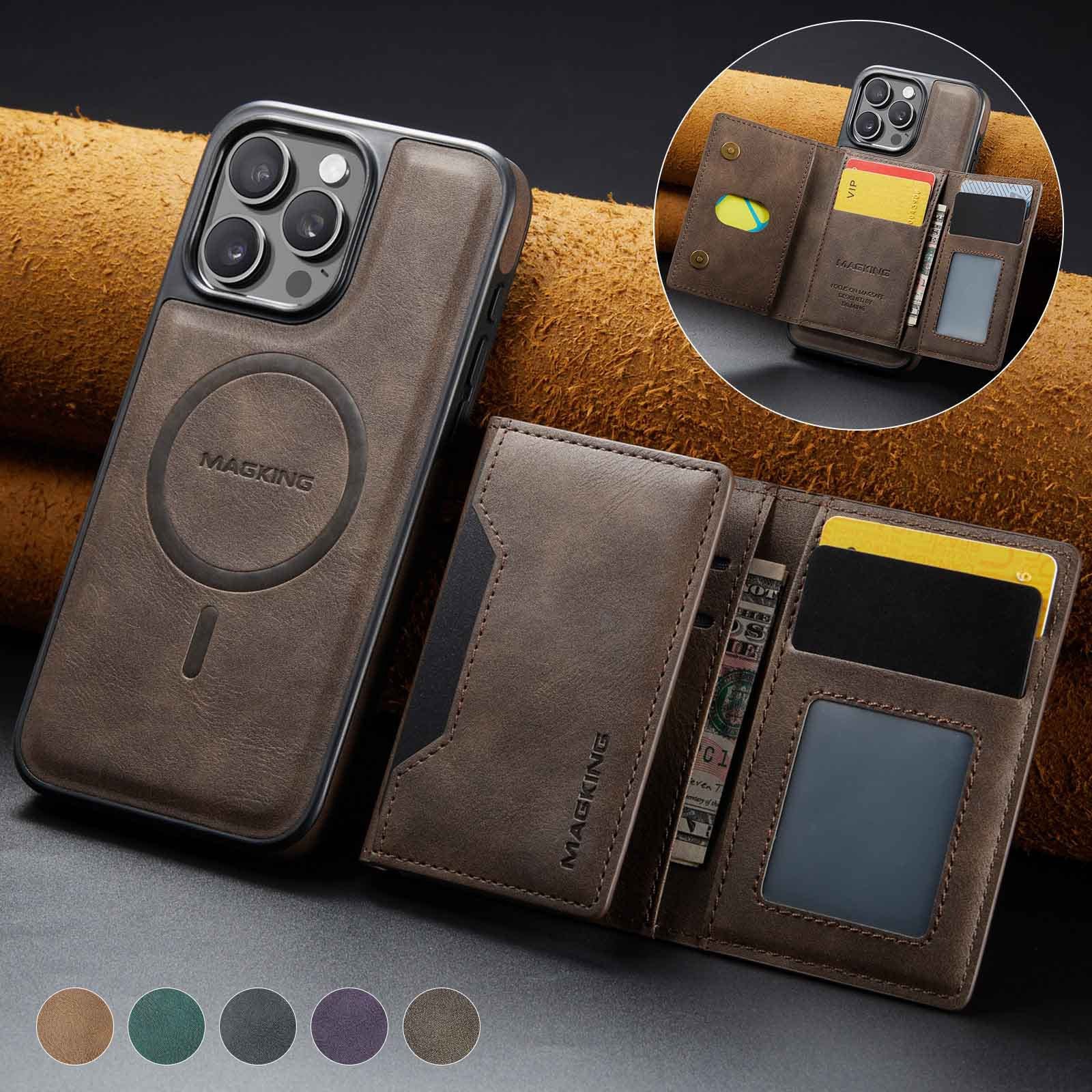 Coffee Premium MagSafe Wallet Case for iPhone 16 Pro - Detachable PU Leather Magnetic Card Holder - Image 2