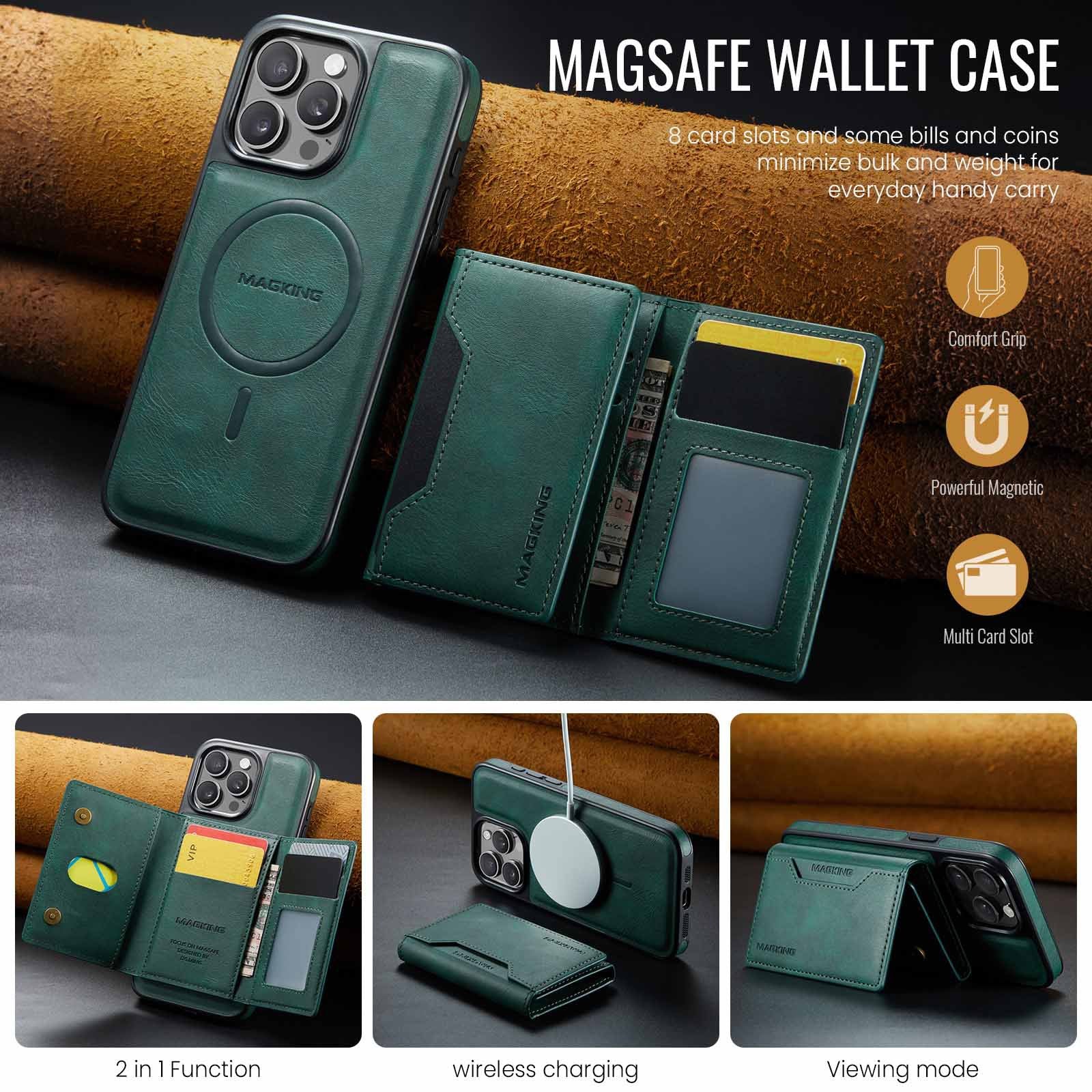 Purple Premium MagSafe Wallet Case for iPhone 16 Pro - Detachable PU Leather Magnetic Card Holder - Image 3