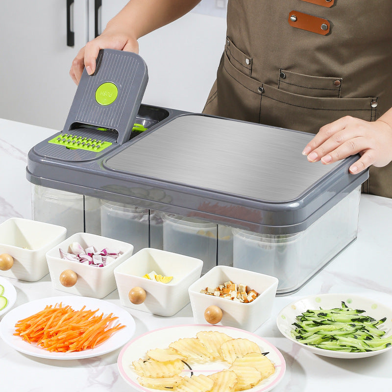 Green And Grey Ultimate 12-in-1 Multi-Functional Vegetable Slicer Dicer Chopper - Mandoline with Storage Containers & Drain Basket - Image 2