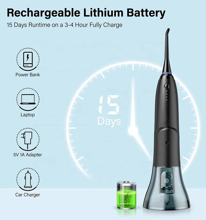 Black Advanced Portable Water Flosser - Rechargeable Oral Irrigator, IPX7 Waterproof, 4 Cleaning Modes for Deep Dental Care - Image 7