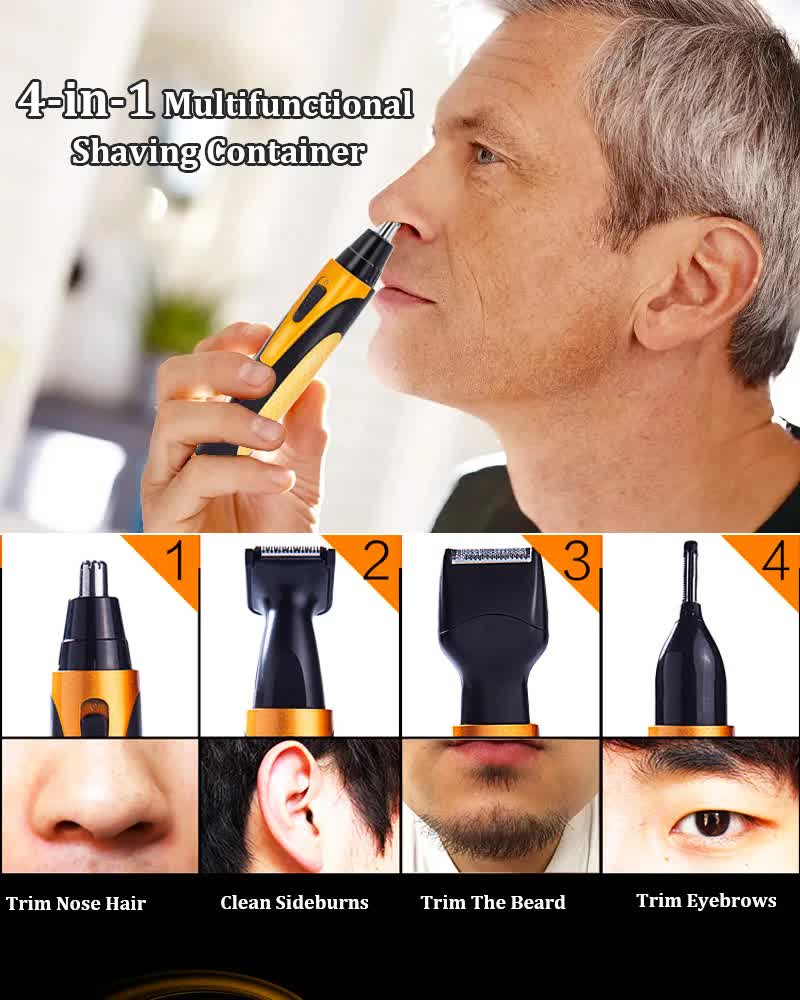 Gold and Black Versatile 4-in-1 USB Rechargeable Men's Grooming Kit - Precision Nose, Ear, Eyebrow Trimmer & Detail Shaver - Image 2