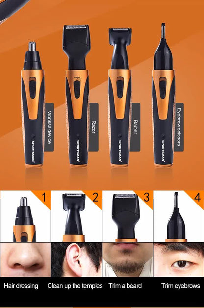 Gold and Black Versatile 4-in-1 USB Rechargeable Men's Grooming Kit - Precision Nose, Ear, Eyebrow Trimmer & Detail Shaver - Image 5