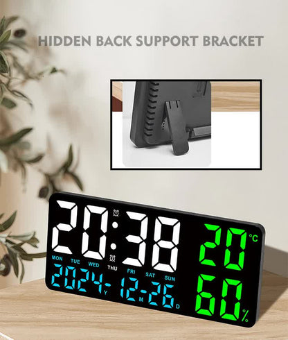 Black Background With White Light Sleek Large LED Digital Wall & Desk Clock - Remote Control, Temperature, Humidity, Dual Alarms, Calendar - Image 4