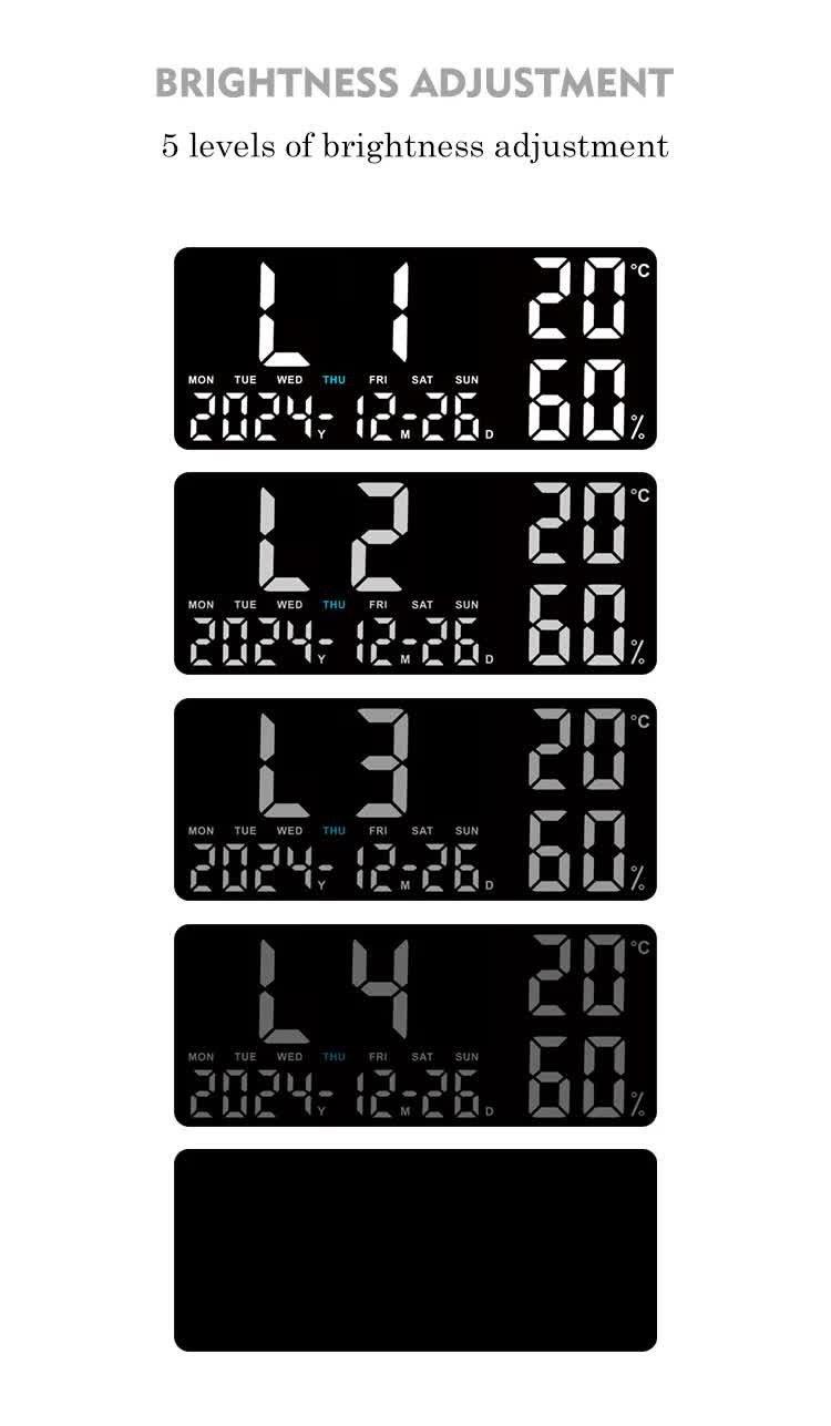 Black Background With Green and White Light Sleek Large LED Digital Wall & Desk Clock - Remote Control, Temperature, Humidity, Dual Alarms, Calendar - Image 6