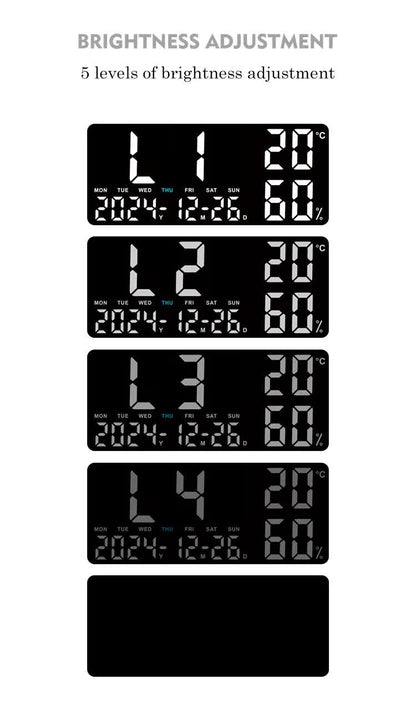 Black Background With Green and White Light Sleek Large LED Digital Wall & Desk Clock - Remote Control, Temperature, Humidity, Dual Alarms, Calendar - Image 6