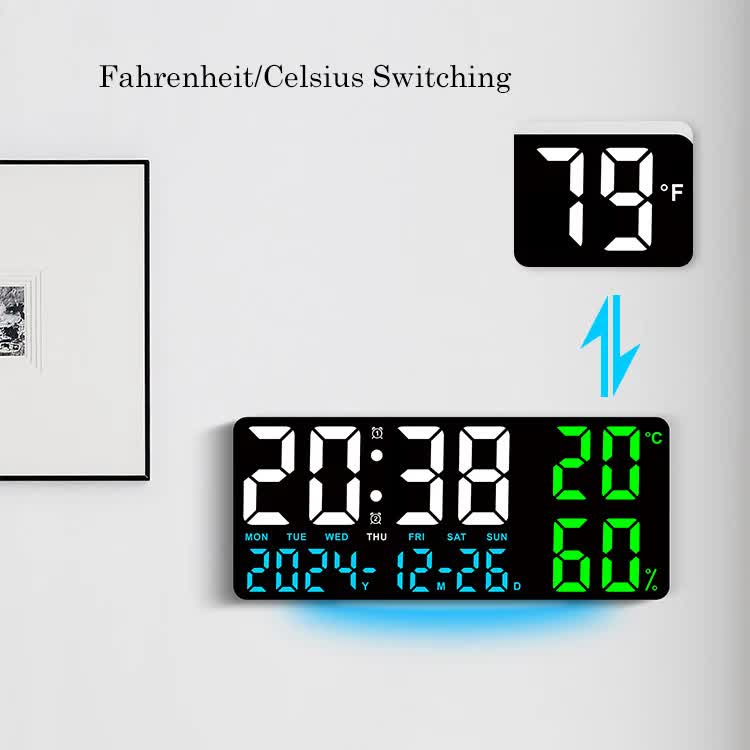 Black Background With Blue and White Light Sleek Large LED Digital Wall & Desk Clock - Remote Control, Temperature, Humidity, Dual Alarms, Calendar - Image 7