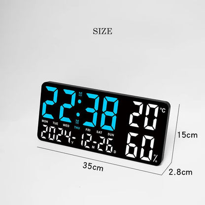 Black Background With Blue and White Light Sleek Large LED Digital Wall & Desk Clock - Remote Control, Temperature, Humidity, Dual Alarms, Calendar - Image 8