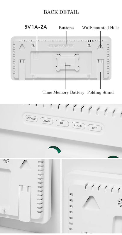 Black Background With Blue and White Light Sleek Large LED Digital Wall & Desk Clock - Remote Control, Temperature, Humidity, Dual Alarms, Calendar - Image 9