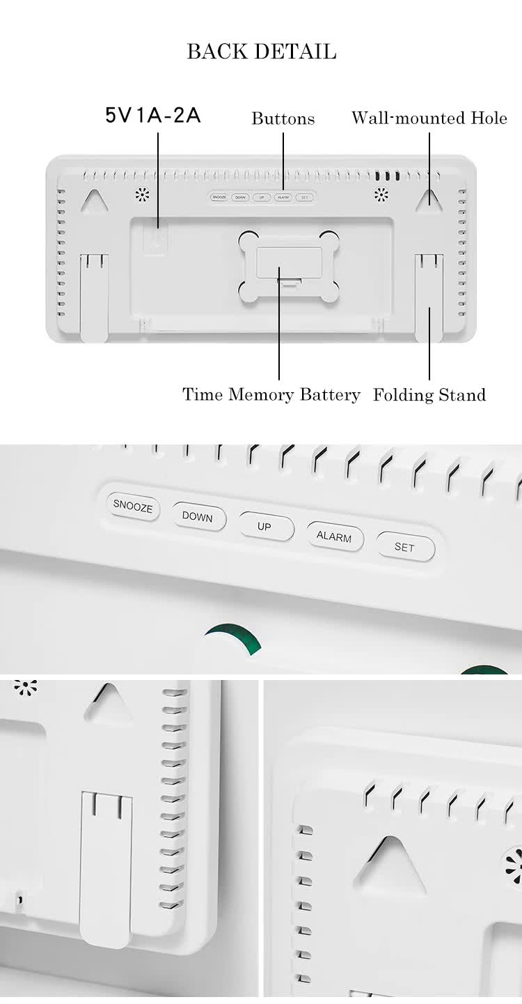 Black Background With Blue,Green and White Light Sleek Large LED Digital Wall & Desk Clock - Remote Control, Temperature, Humidity, Dual Alarms, Calendar - Image 9