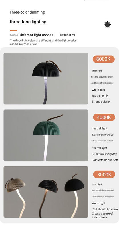 Green Three-dimensional stripes Sleek Minimalist LED Mushroom Table Lamp - Rechargeable 3-Color Touch Control, Bar & Ambient Light - Image 3