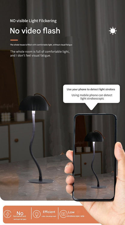 Green Three-dimensional stripes Sleek Minimalist LED Mushroom Table Lamp - Rechargeable 3-Color Touch Control, Bar & Ambient Light - Image 4