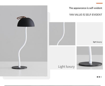 Gold Three-dimensional stripes Sleek Minimalist LED Mushroom Table Lamp - Rechargeable 3-Color Touch Control, Bar & Ambient Light - Image 2