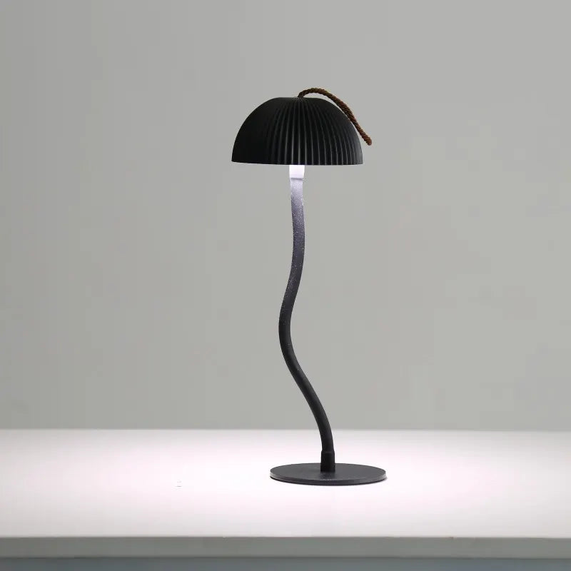 Black Three-dimensional stripes Sleek Minimalist LED Mushroom Table Lamp - Rechargeable 3-Color Touch Control, Bar & Ambient Light