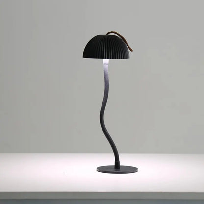 Black Three-dimensional stripes Sleek Minimalist LED Mushroom Table Lamp - Rechargeable 3-Color Touch Control, Bar & Ambient Light