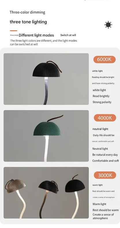 Black Three-dimensional stripes Sleek Minimalist LED Mushroom Table Lamp - Rechargeable 3-Color Touch Control, Bar & Ambient Light - Image 3