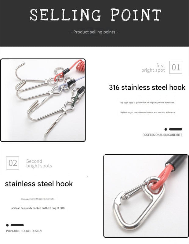 Blue Pro 316 Stainless Steel Diving Reef Hook - Single, Double Combo Pack - Current Hook with Coiled Safety Lanyard - Image 6