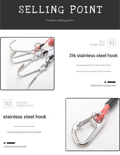 Red Pro 316 Stainless Steel Diving Reef Hook - Single, Double Combo Pack - Current Hook with Coiled Safety Lanyard - Image 6