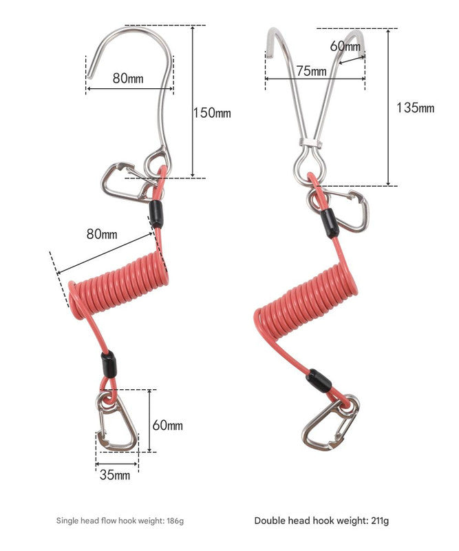 Red Pro 316 Stainless Steel Diving Reef Hook - Single, Double Combo Pack - Current Hook with Coiled Safety Lanyard - Image 9