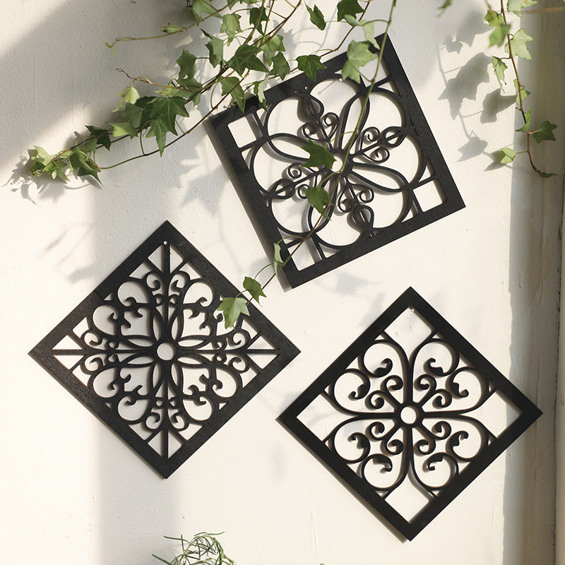 Black Set of 4 Intricate Black Wooden Wall Art Panels - Diamond Mandala Style Home Decor Plaques - Image 2