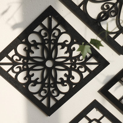 Black Set of 4 Intricate Black Wooden Wall Art Panels - Diamond Mandala Style Home Decor Plaques - Image 4