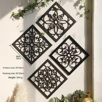 Black Set of 4 Intricate Black Wooden Wall Art Panels - Diamond Mandala Style Home Decor Plaques - Image 5