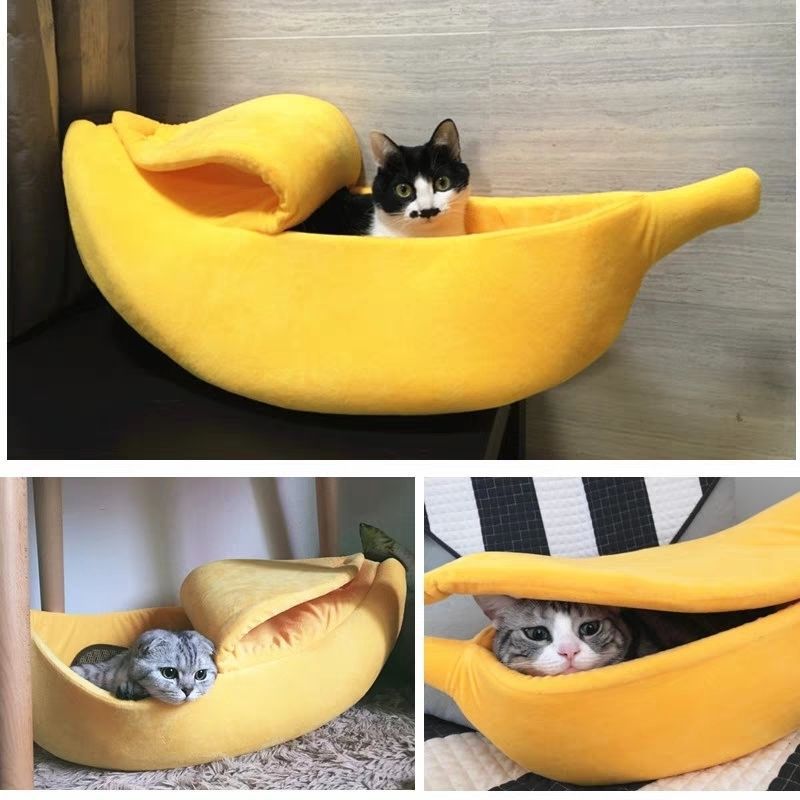 Beige Cozy Banana Peel Pet Bed - Plush & Warm Cave House for Cats & Small Dogs (Large) - Image 4
