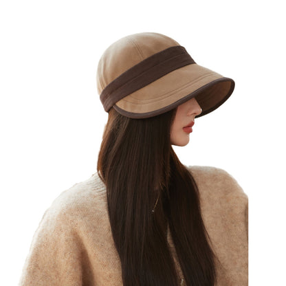 Brown Elegant Warm Bucket Hat - Minimalist Color Block Design, Face-Slimming Style for Autumn & Winter - Image 2