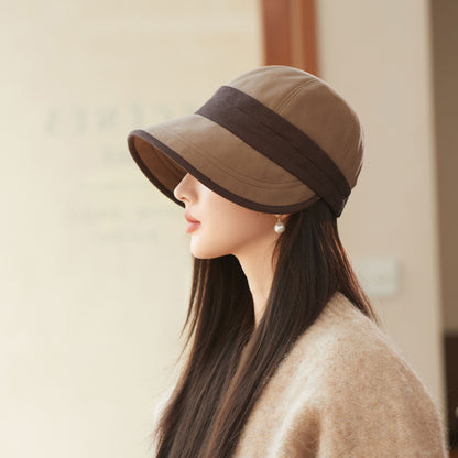Brown Elegant Warm Bucket Hat - Minimalist Color Block Design, Face-Slimming Style for Autumn & Winter - Image 3
