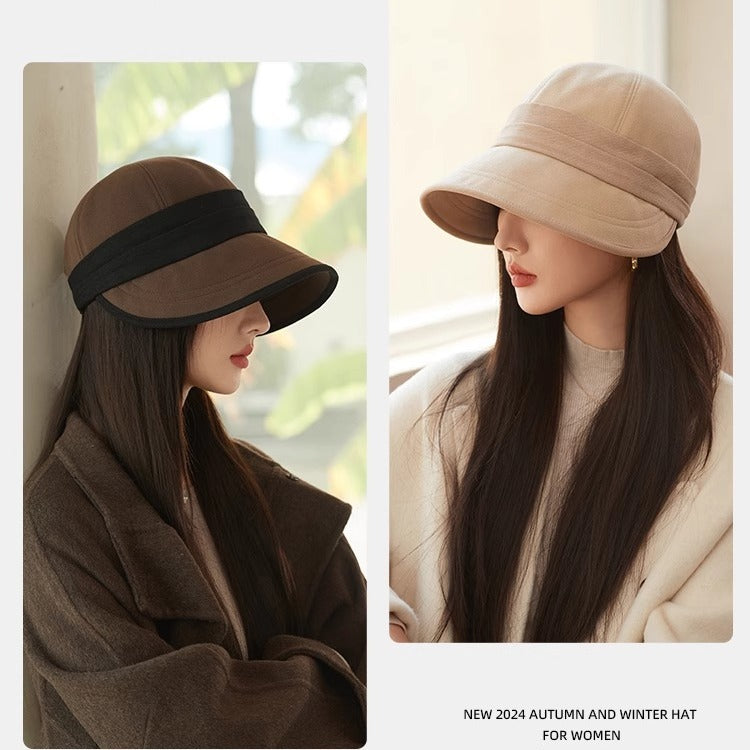 Black Elegant Warm Bucket Hat - Minimalist Color Block Design, Face-Slimming Style for Autumn & Winter - Image 5