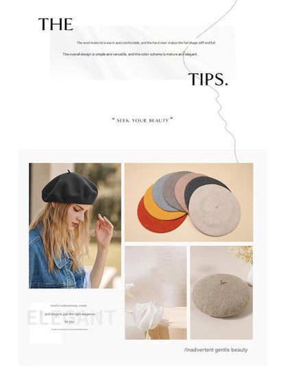 White Elegant Wool Beret - Classic Warm Thick British Style Hat for Autumn & Winter - Image 2