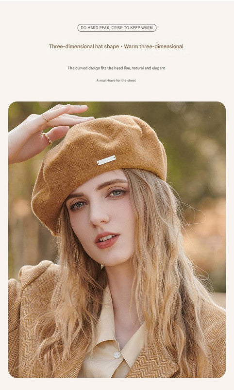 White Elegant Wool Beret - Classic Warm Thick British Style Hat for Autumn & Winter - Image 4