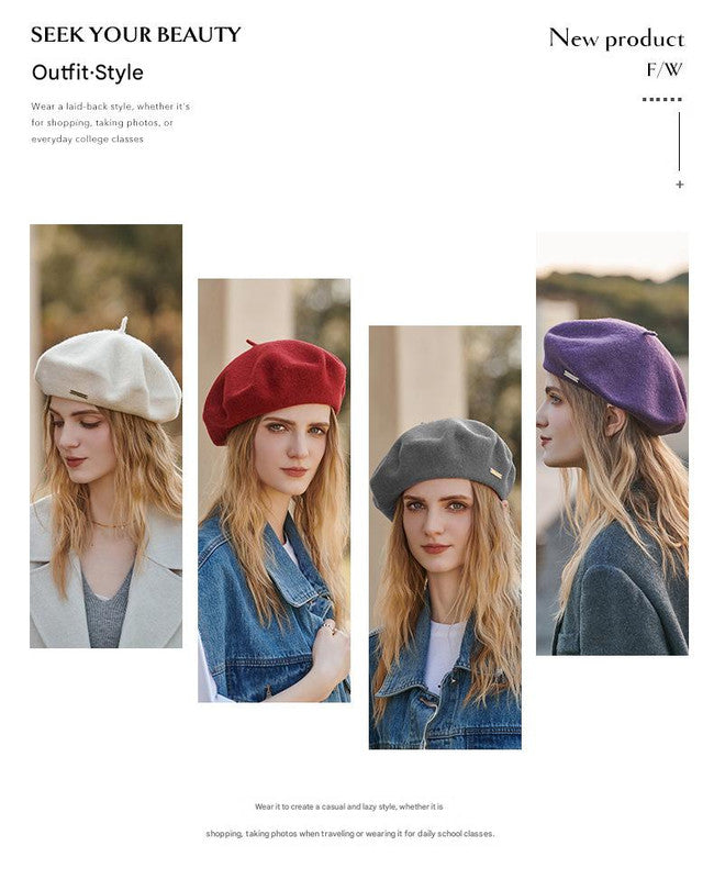 Red Elegant Wool Beret - Classic Warm Thick British Style Hat for Autumn & Winter - Image 3